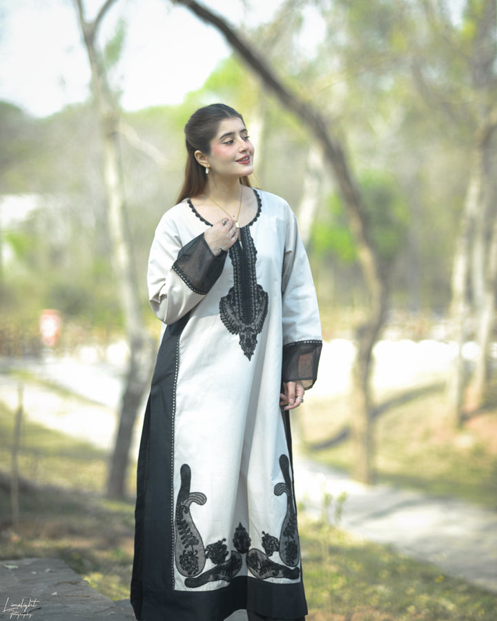 Urban Cut RTW Embroidered Cotton 1 Piece Black n Cream Dress Casual Collection