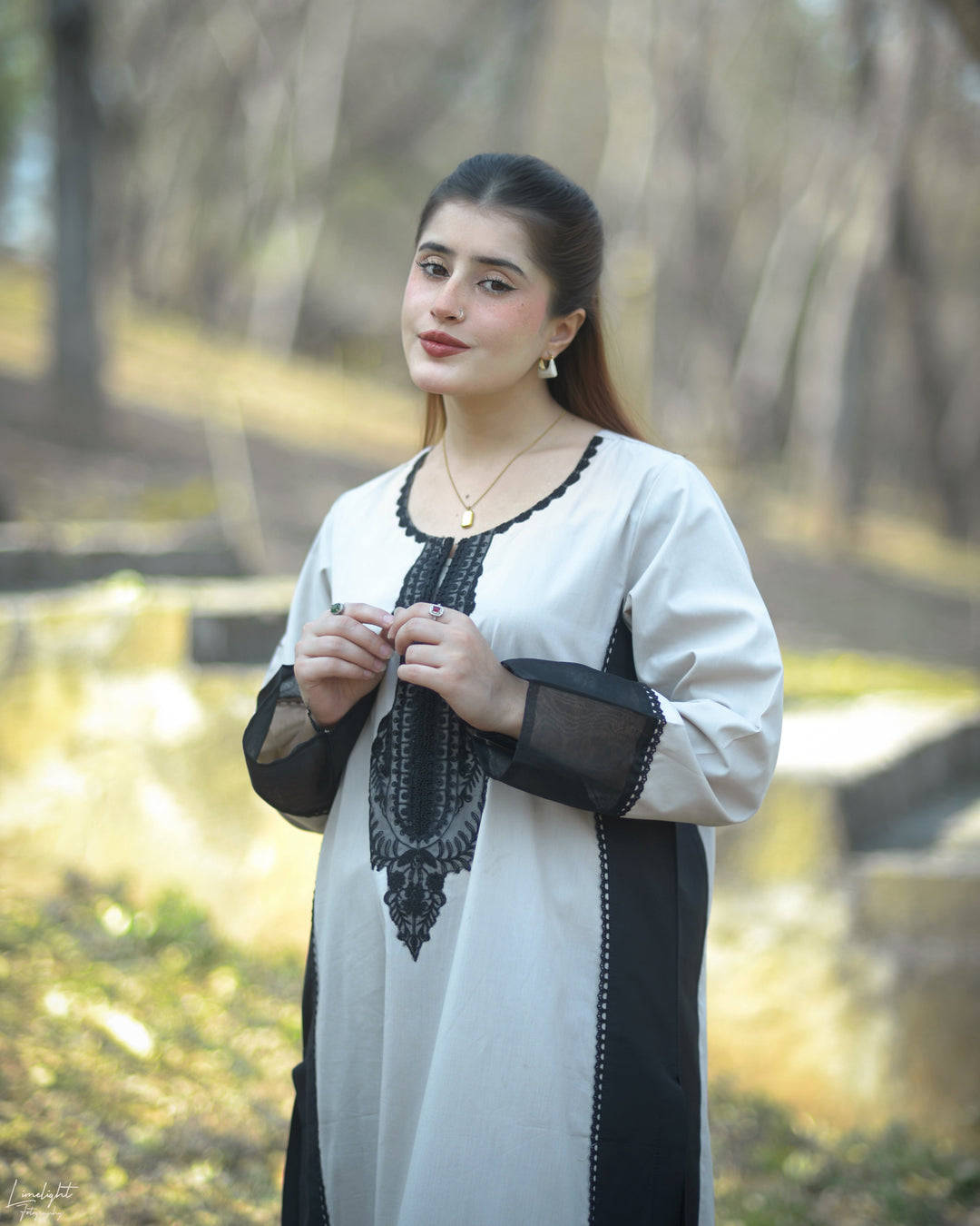 Urban Cut RTW Embroidered Cotton 1 Piece Black n Cream Dress Casual Collection