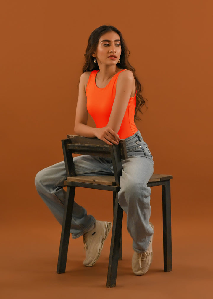 Dhaga Women Western Solids T- Shirt jersy Orange Sleeveless DT10002 - Summer Collection