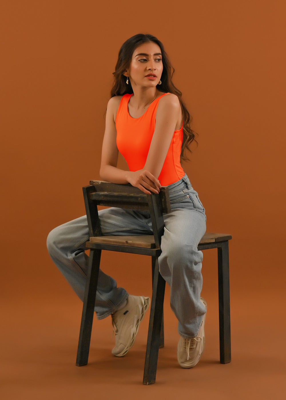 Dhaga Women Western Solids T- Shirt jersy Orange Sleeveless DT10002 - Summer Collection