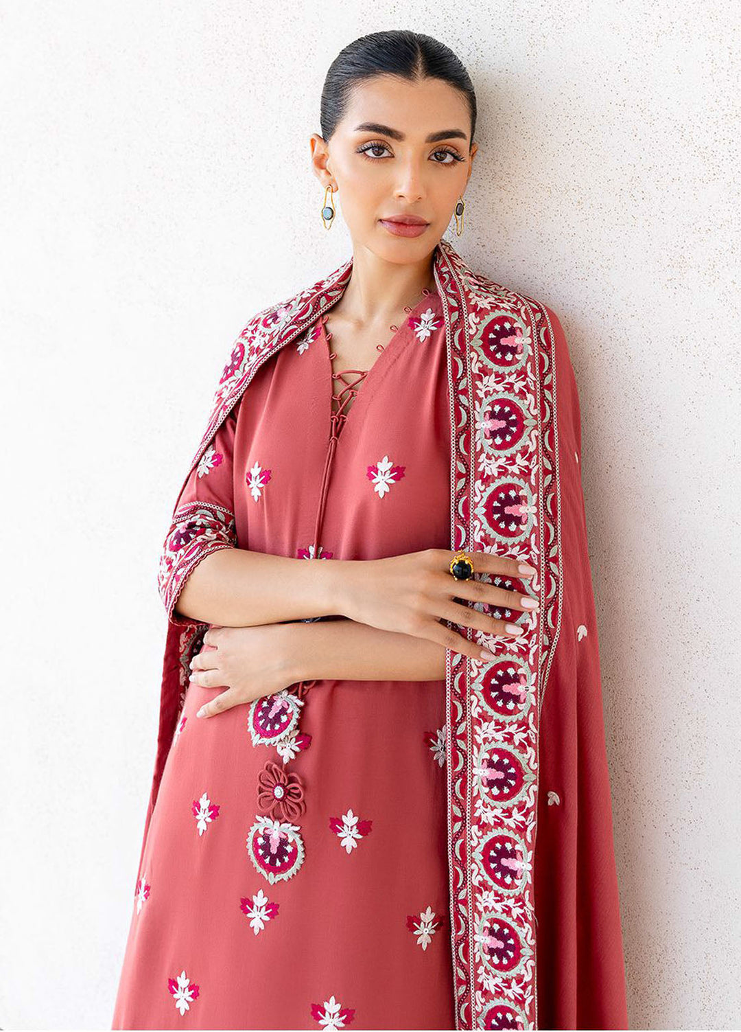 Cross Stitch Embroidered Cotton Satin Suits Unstitched 3 Piece CS25SU Dusty Sunset - Winter Collection