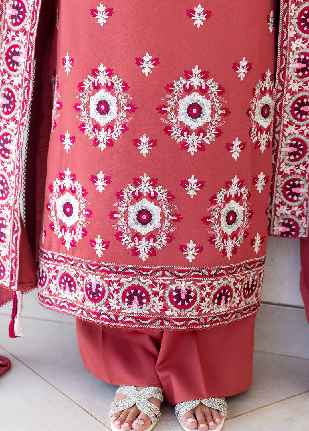 Cross Stitch Embroidered Cotton Satin Suits Unstitched 3 Piece CS25SU Dusty Sunset - Winter Collection