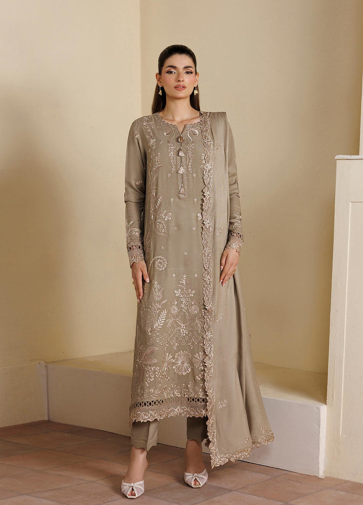 Exclusice by Daria Unstitched Embroidered Leather Peach 3 Piece Suit DN26UEL DA-195 - Winter Collection