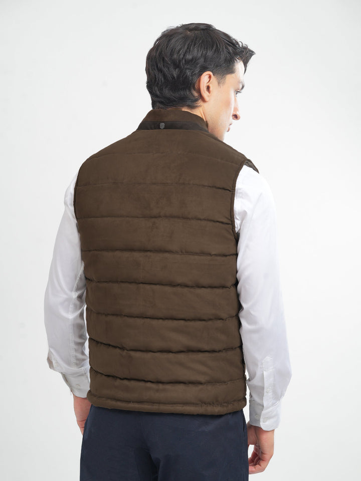 Brumano Mens RTW Solids Poly Jacket Dark Brown Suede Sleeveless Winter Collection