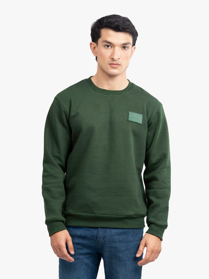 Brumano Mens RTW Solids Cotton 1 Piece Dark Green Heavy Crew Neck Winter Collection