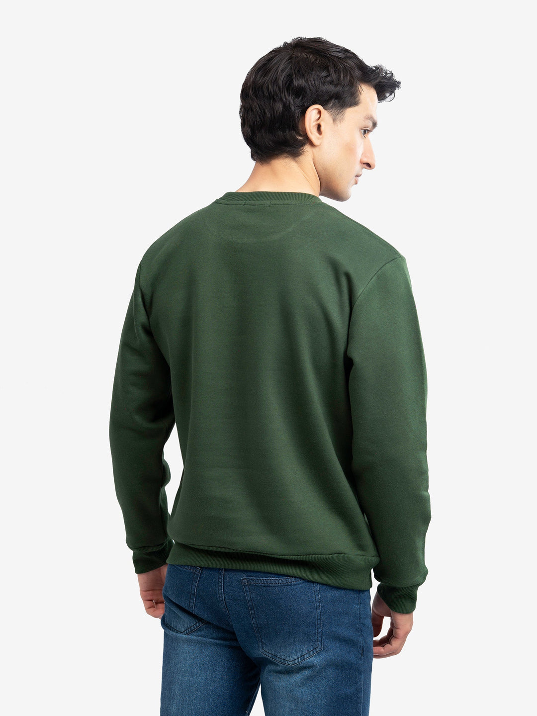 Brumano Mens RTW Solids Cotton 1 Piece Dark Green Heavy Crew Neck Winter Collection