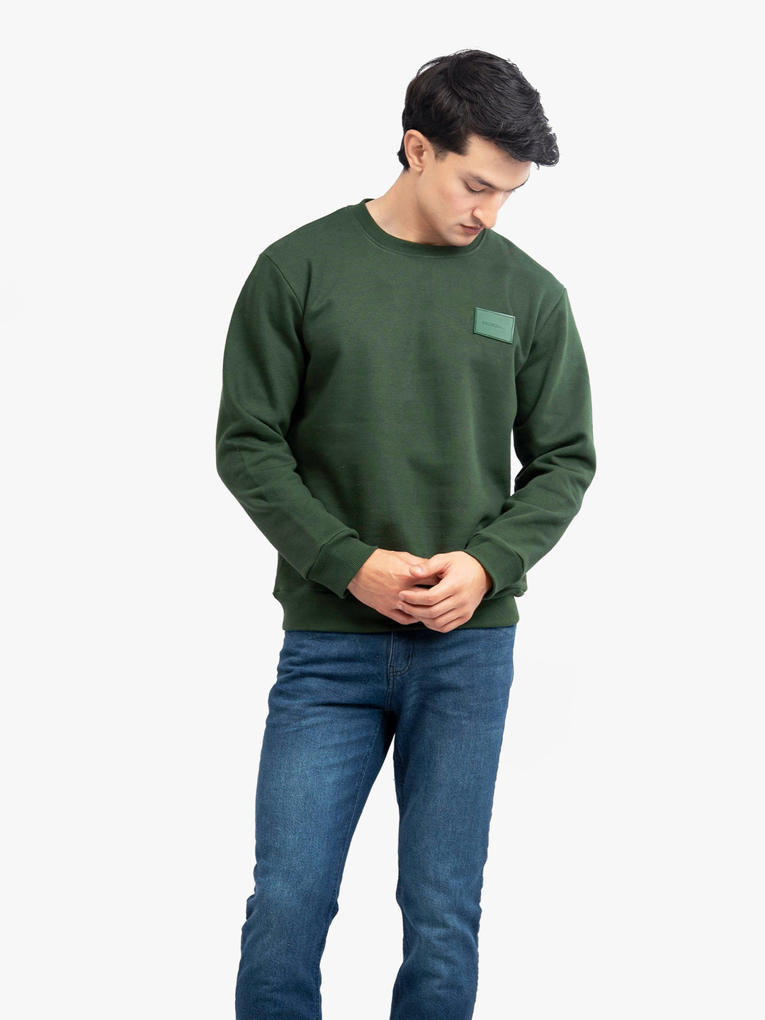 Brumano Mens RTW Solids Cotton 1 Piece Dark Green Heavy Crew Neck Winter Collection