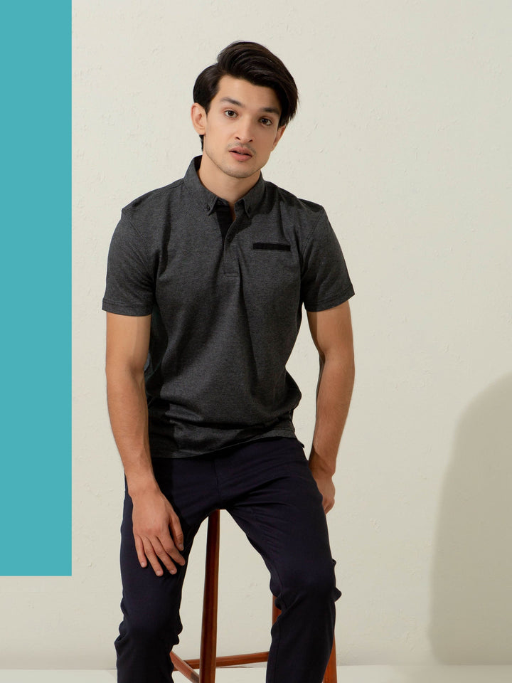 Brumano  Solids Cotton Polo Dark Grey Mercerized Polo Shirt