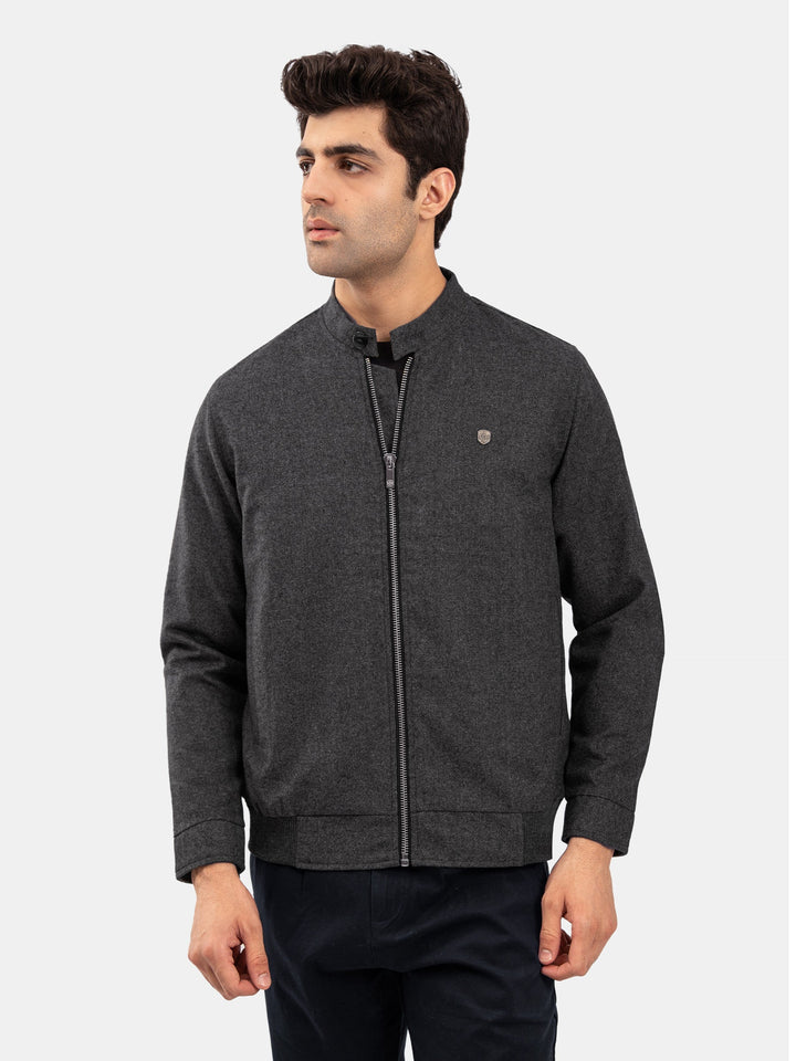Brumano Mens RTW Solids Poly Jacket Suit Dark Grey Mao Collar Winter Collection