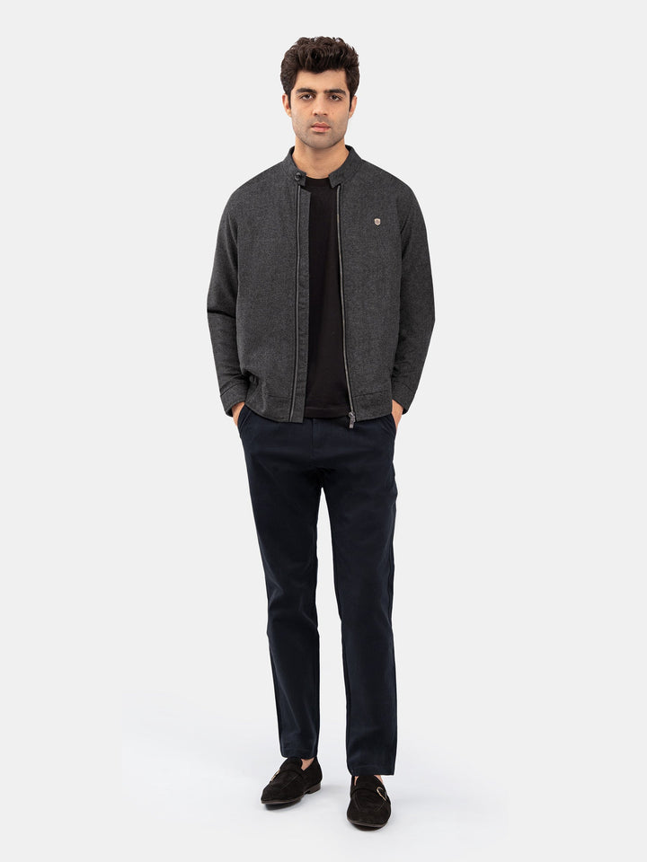 Brumano Mens RTW Solids Poly Jacket Suit Dark Grey Mao Collar Winter Collection