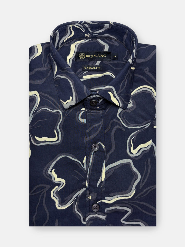 Brumano Ready To Wear Shirts Men 1 Piece Cotton Dark Blue Bold Abstract Printed Shirt 0-31-025-4537 - Summer Collection