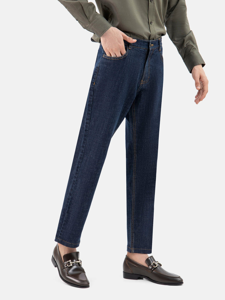 Brumano  Solids Mens  -  DarkBlue Casual Fit Jeans With Orange Stitching