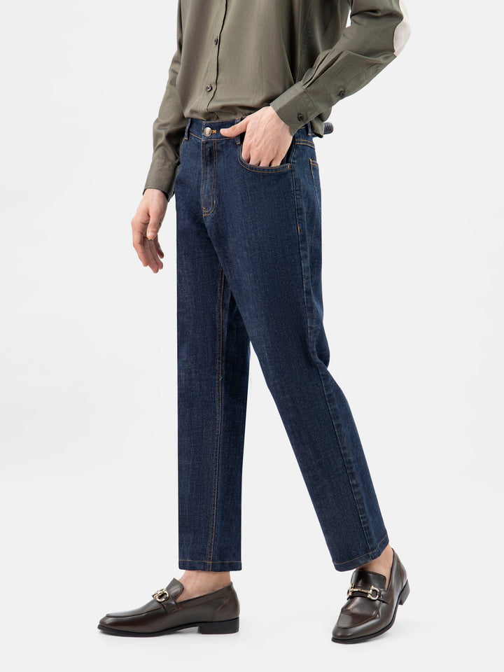 Brumano  Solids Mens  -  DarkBlue Casual Fit Jeans With Orange Stitching