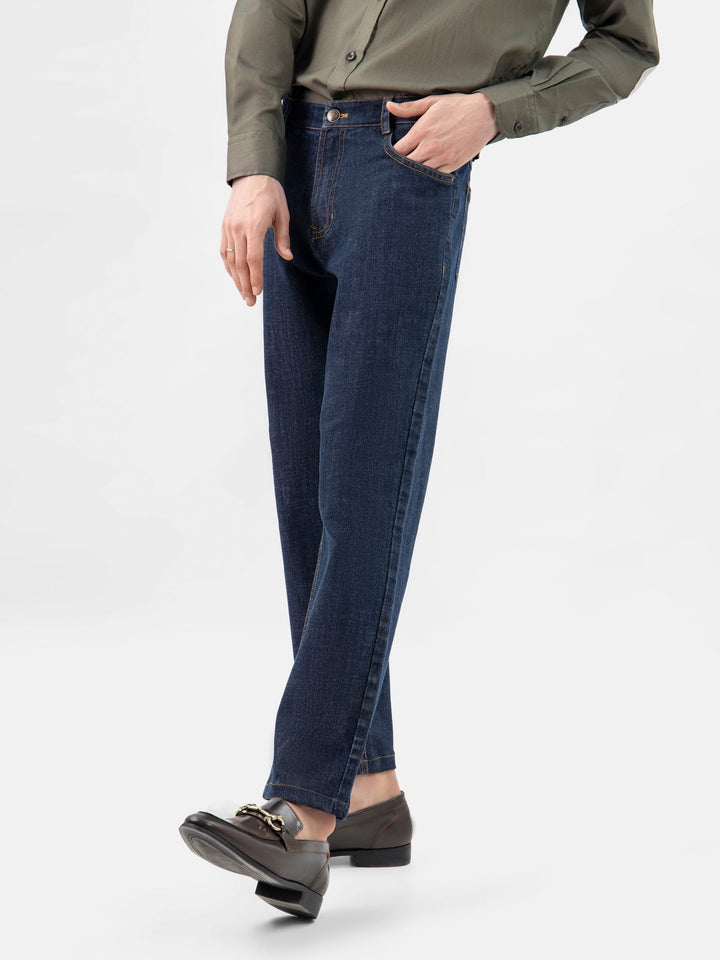 Brumano  Solids Mens  -  DarkBlue Casual Fit Jeans With Orange Stitching