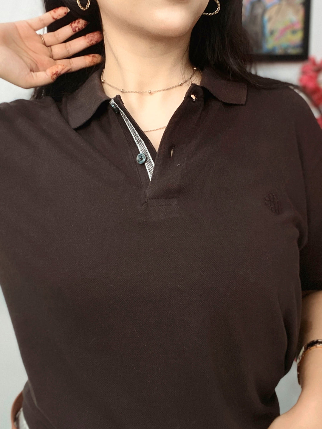 Brumano Solids Dark Brown 100% Cotton Pique Polo - Women