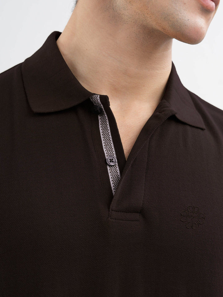 Brumano  Solids Cotton Polo Dark Brown 100% Cotton Pique Polo
