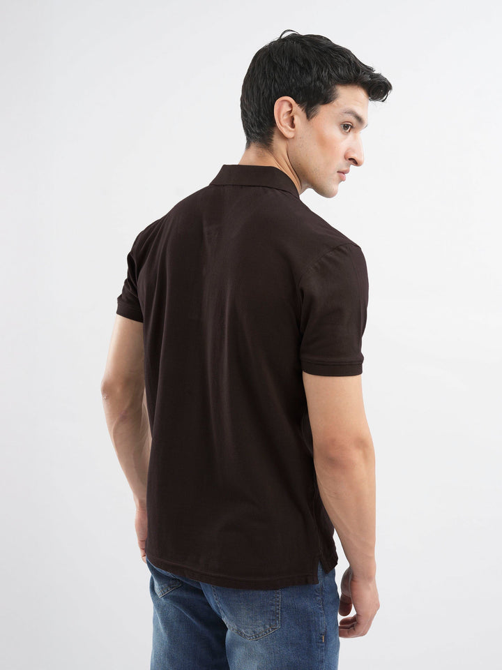 Brumano  Solids Cotton Polo Dark Brown 100% Cotton Pique Polo