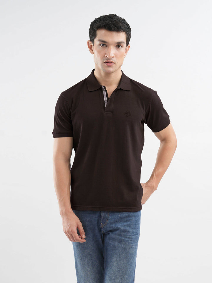 Brumano  Solids Cotton Polo Dark Brown 100% Cotton Pique Polo