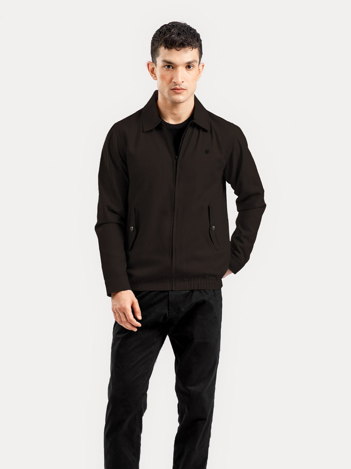 Brumano Ready To Wear Solids Cotton 1 Piece Men Dark Brown Harrington Jacket With Collar 0-11-025-4889 - Winter Collection