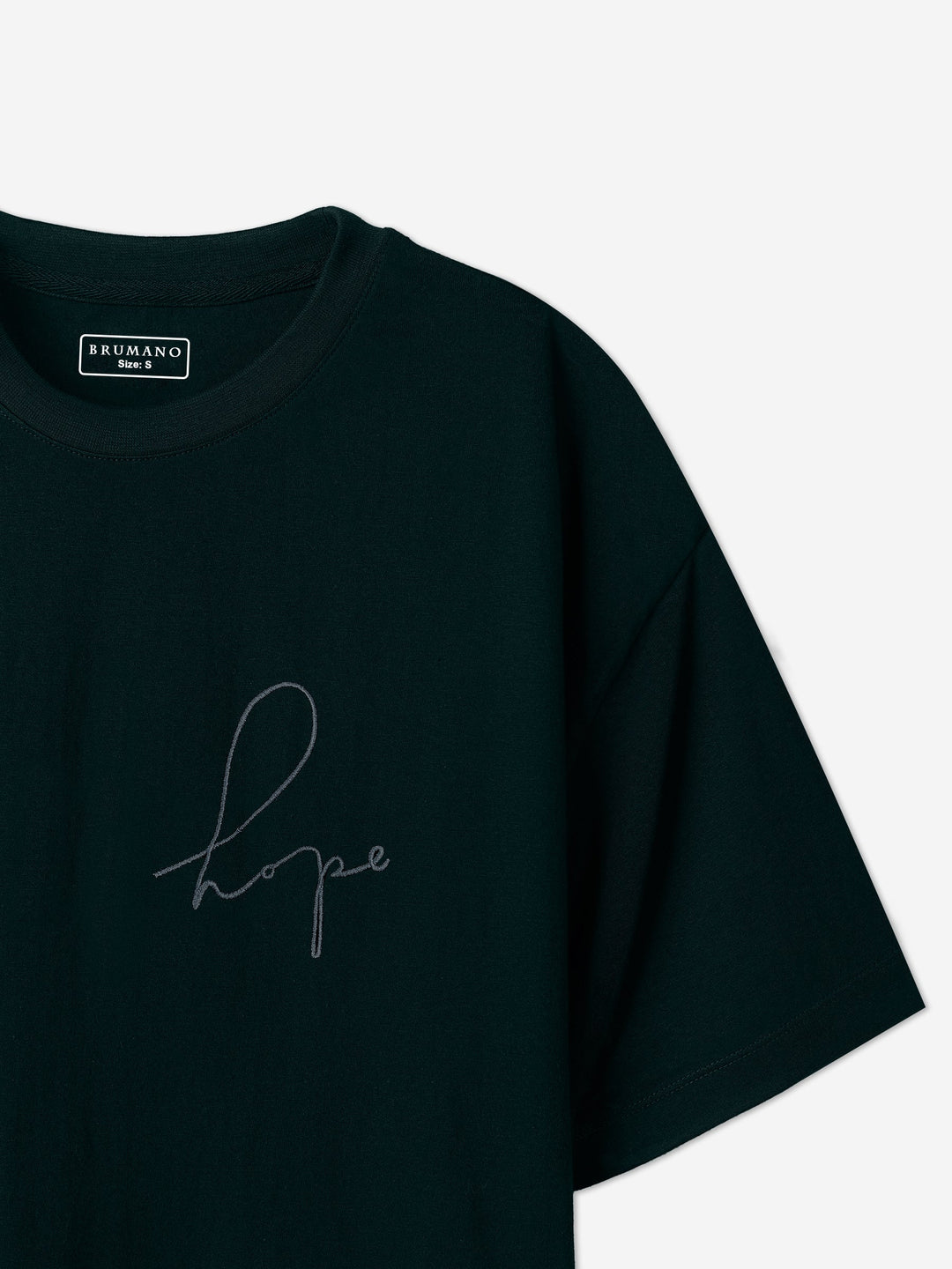 Brumano Cotton Printed Men - Dark Green Oversized T-Shirt With Minimalist 'Hope' Embroidery