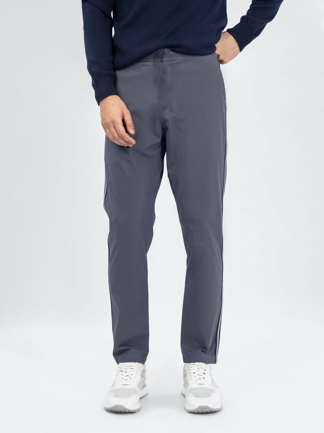 Brumano Mens Trouser RTW Solids Cotton Dark Grey With Contrasting Casual Collection