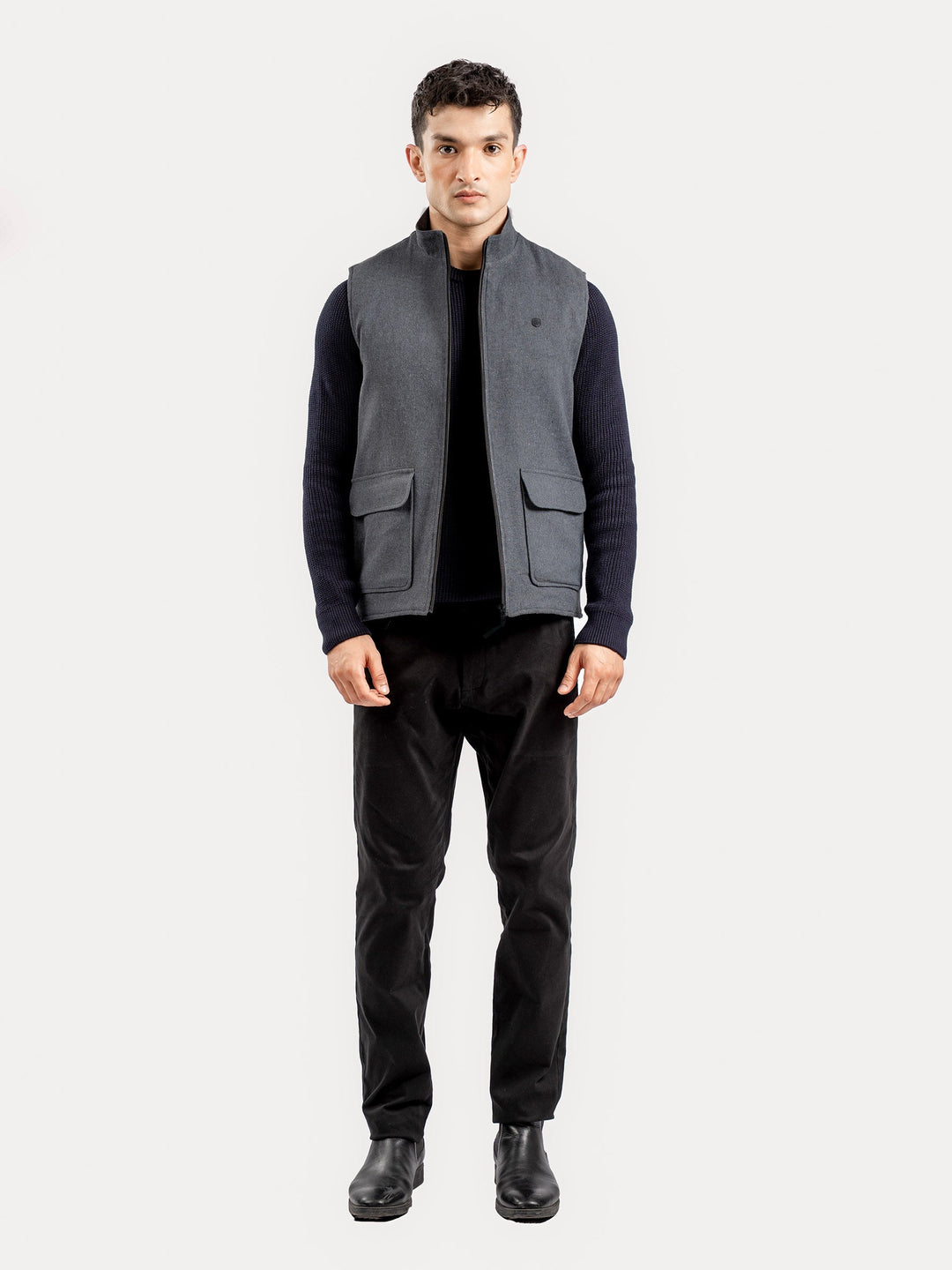 Brumano Mens RTW Solids Cotton Jacket Dark Grey Sleeveless Jacket Winter Collection