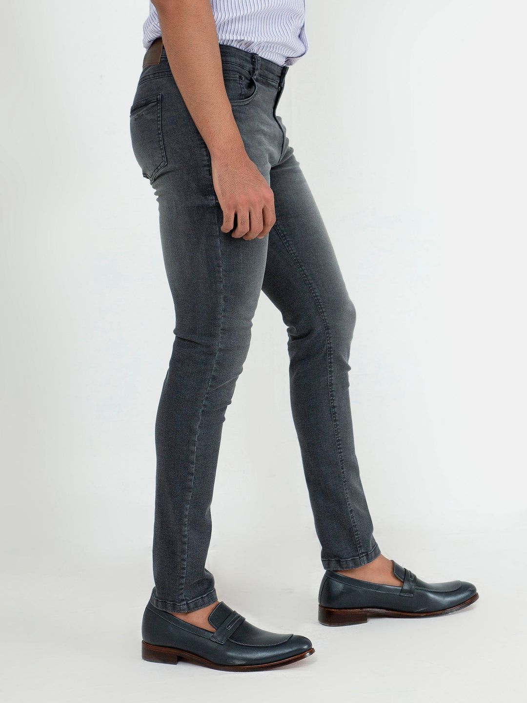 Dark Grey Washed Slim Fit Jeans With Stretch
