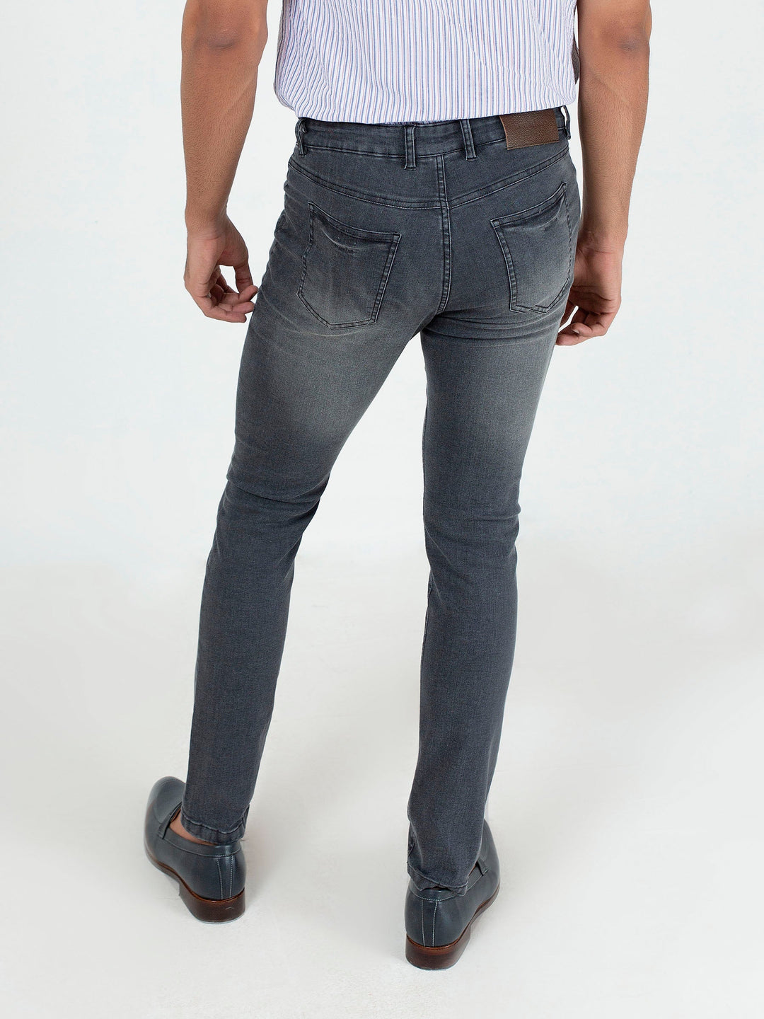 Brumano  Solids Mens  -  Dark Grey Washed Slim Fit Jeans With Stretch