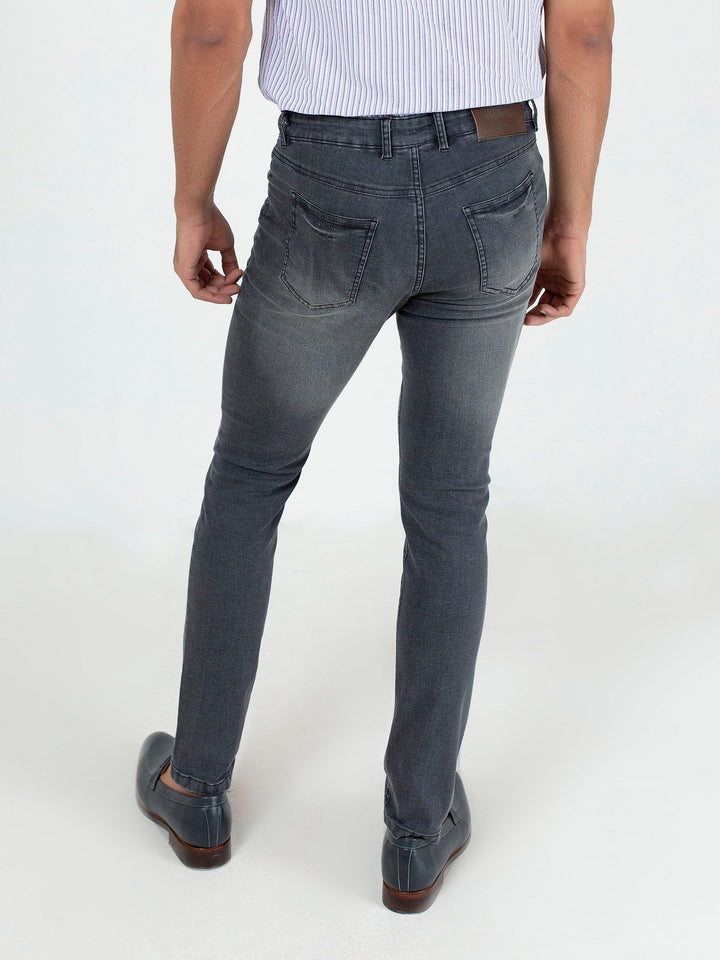 Dark Grey Washed Slim Fit Jeans With Stretch