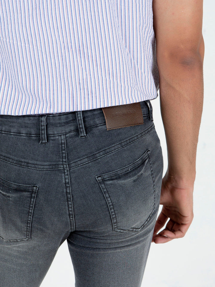 Dark Grey Washed Slim Fit Jeans With Stretch