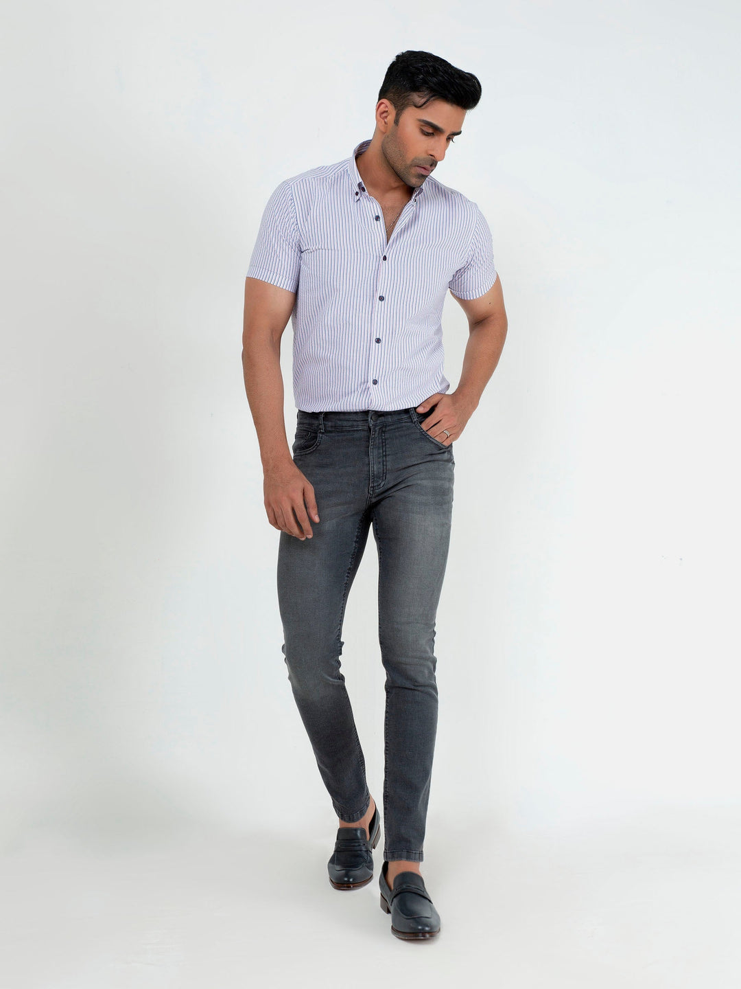 Brumano Mens Pants RTW Solids Cotton Dark Grey Slim Fit Casual Collection