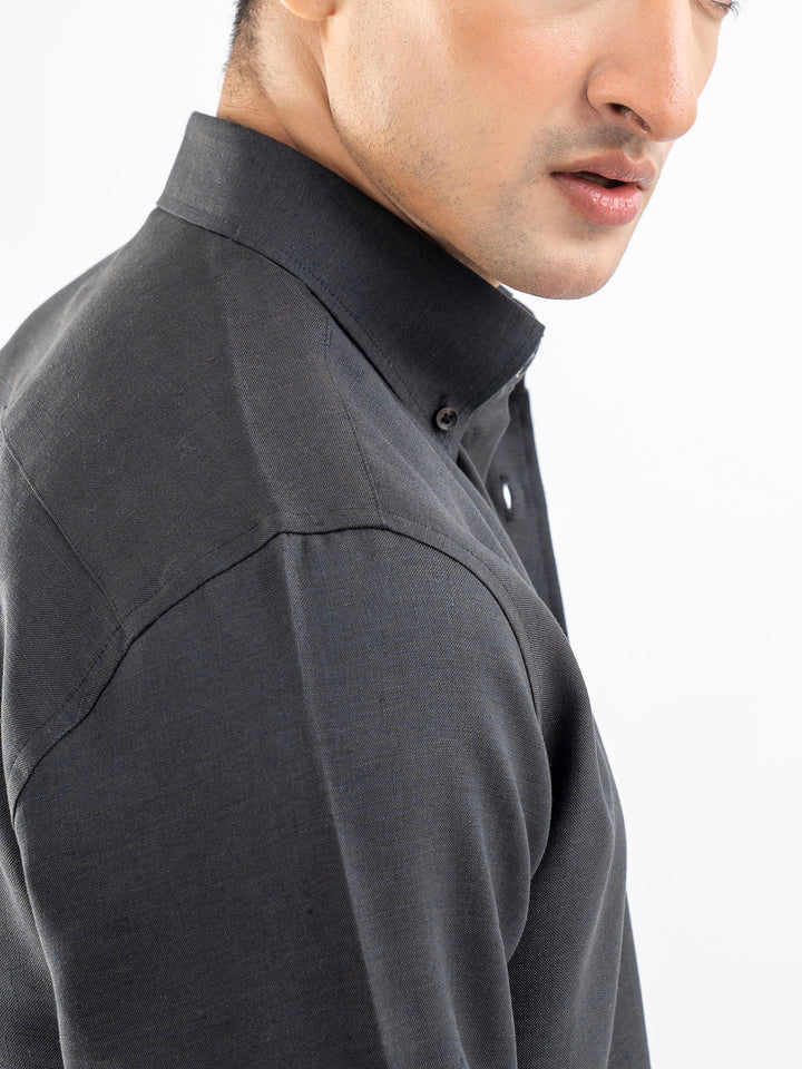 Brumano Ready To Wear Shirts Men 1 Piece Cotton Dark Charcoal 100% Linen Shirt 0-32-025-4196 - Summer Collection