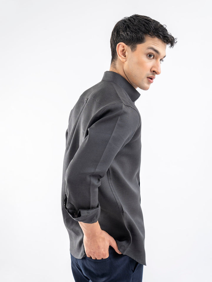Brumano Ready To Wear Shirts Men 1 Piece Cotton Dark Charcoal 100% Linen Shirt 0-32-025-4196 - Summer Collection
