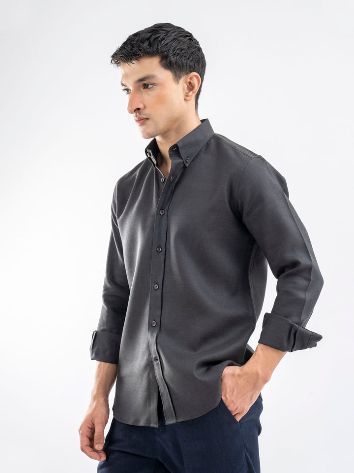 Brumano Ready To Wear Shirts Men 1 Piece Cotton Dark Charcoal 100% Linen Shirt 0-32-025-4196 - Summer Collection