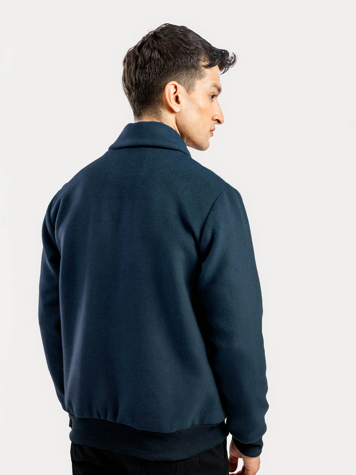 Brumano Mens RTW Solids Wool Jacket Dark Teal Blue Detachable Collar Winter Collection