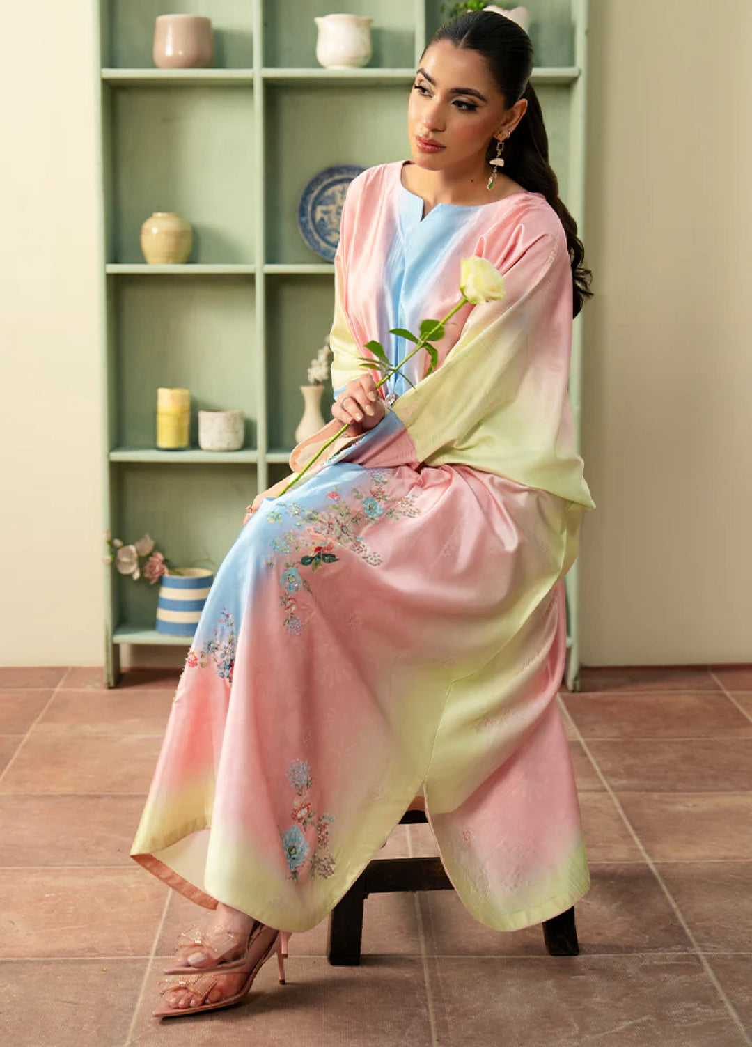 Celeste by Imrozia Pret Hand work Shamooz Silk Kaftaan SP-110 Dawn