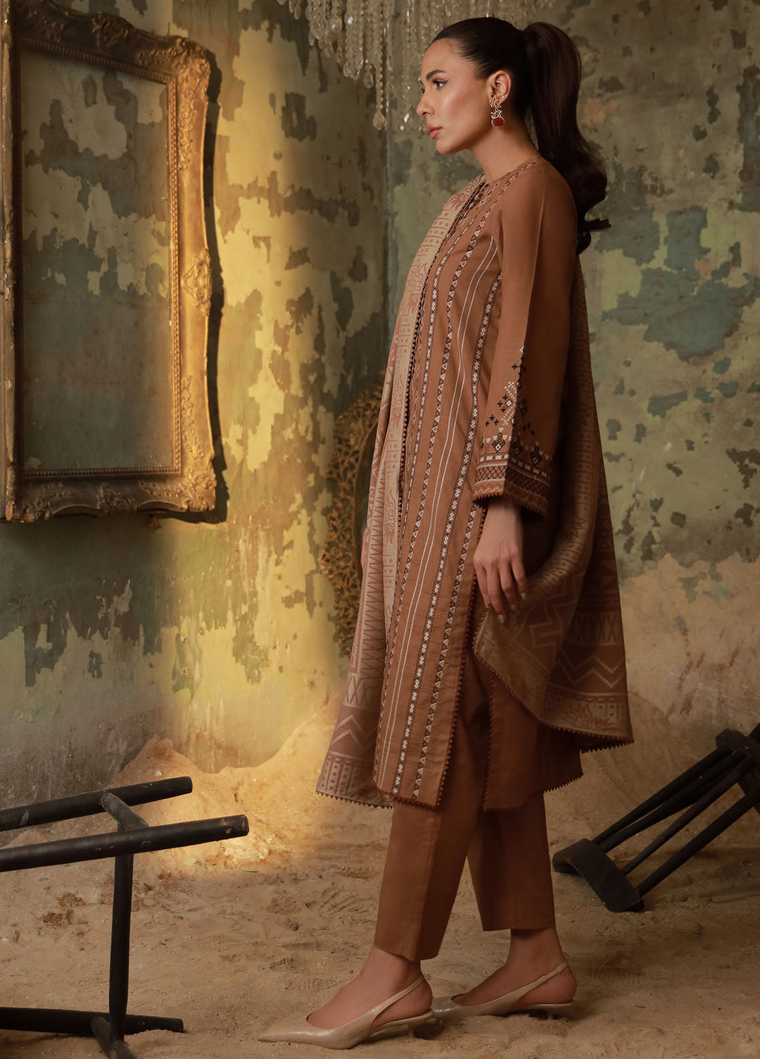 Sahar Embroidered Cross Hatch Suits Unstitched 3 Piece SHR25FU AW1-25-15 Desert Glow - Winter Collection
