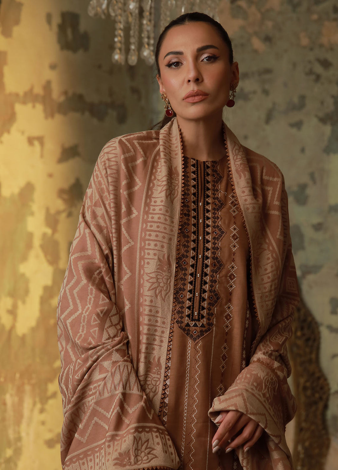 Sahar Embroidered Cross Hatch Suits Unstitched 3 Piece SHR25FU AW1-25-15 Desert Glow - Winter Collection