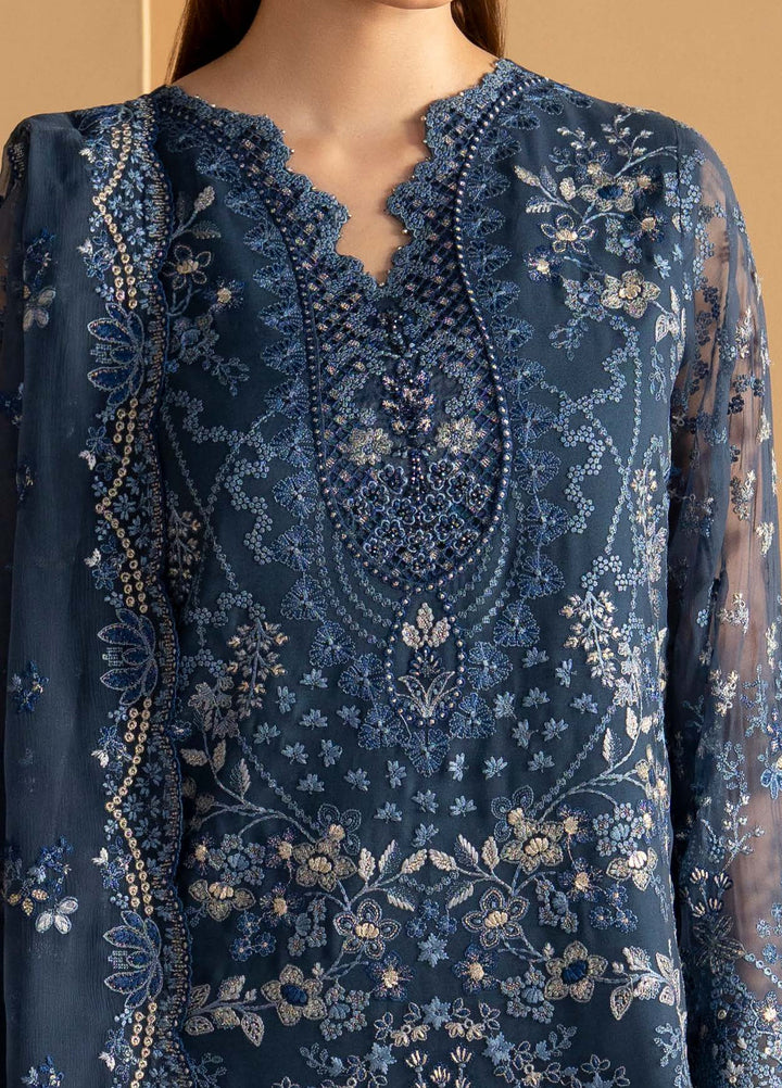 Purkashish by Lavish Premium Unstitched Embroidered Chiffon 3 Piece Suit LVP26UCP Midnight Sapphire D-03 - Wedding Collection
