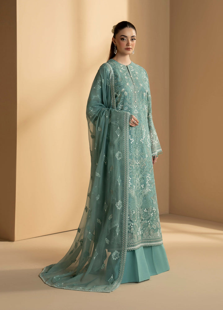 Purkashish by Lavish Premium Unstitched Embroidered Chiffon 3 Piece Suit LVP26UCP Aqua Mist D-06 - Wedding Collection