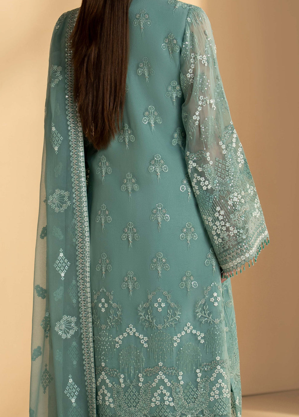 Purkashish by Lavish Premium Unstitched Embroidered Chiffon 3 Piece Suit LVP26UCP Aqua Mist D-06 - Wedding Collection