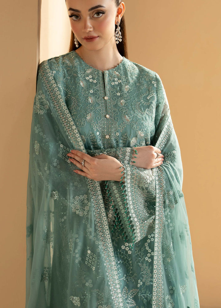 Purkashish by Lavish Premium Unstitched Embroidered Chiffon 3 Piece Suit LVP26UCP Aqua Mist D-06 - Wedding Collection