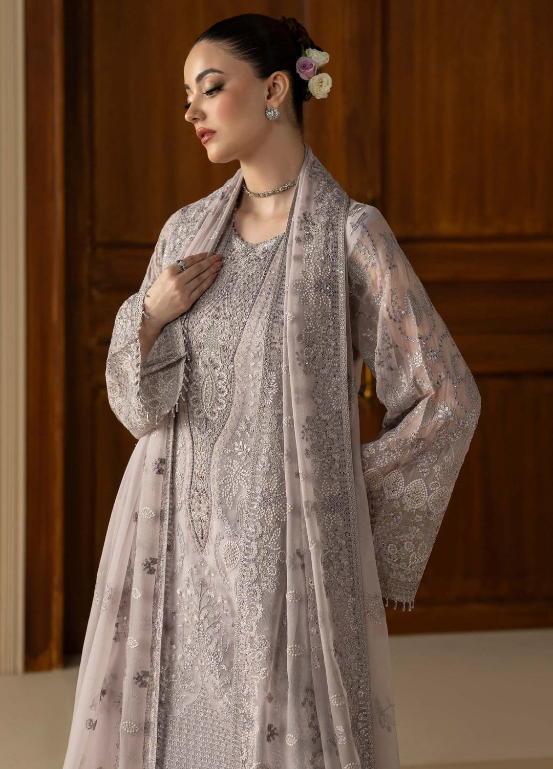Purkashish by Lavish Premium Unstitched Embroidered Chiffon 3 Piece Suit LVP26UCP Lilac Mist D-07 - Wedding Collection