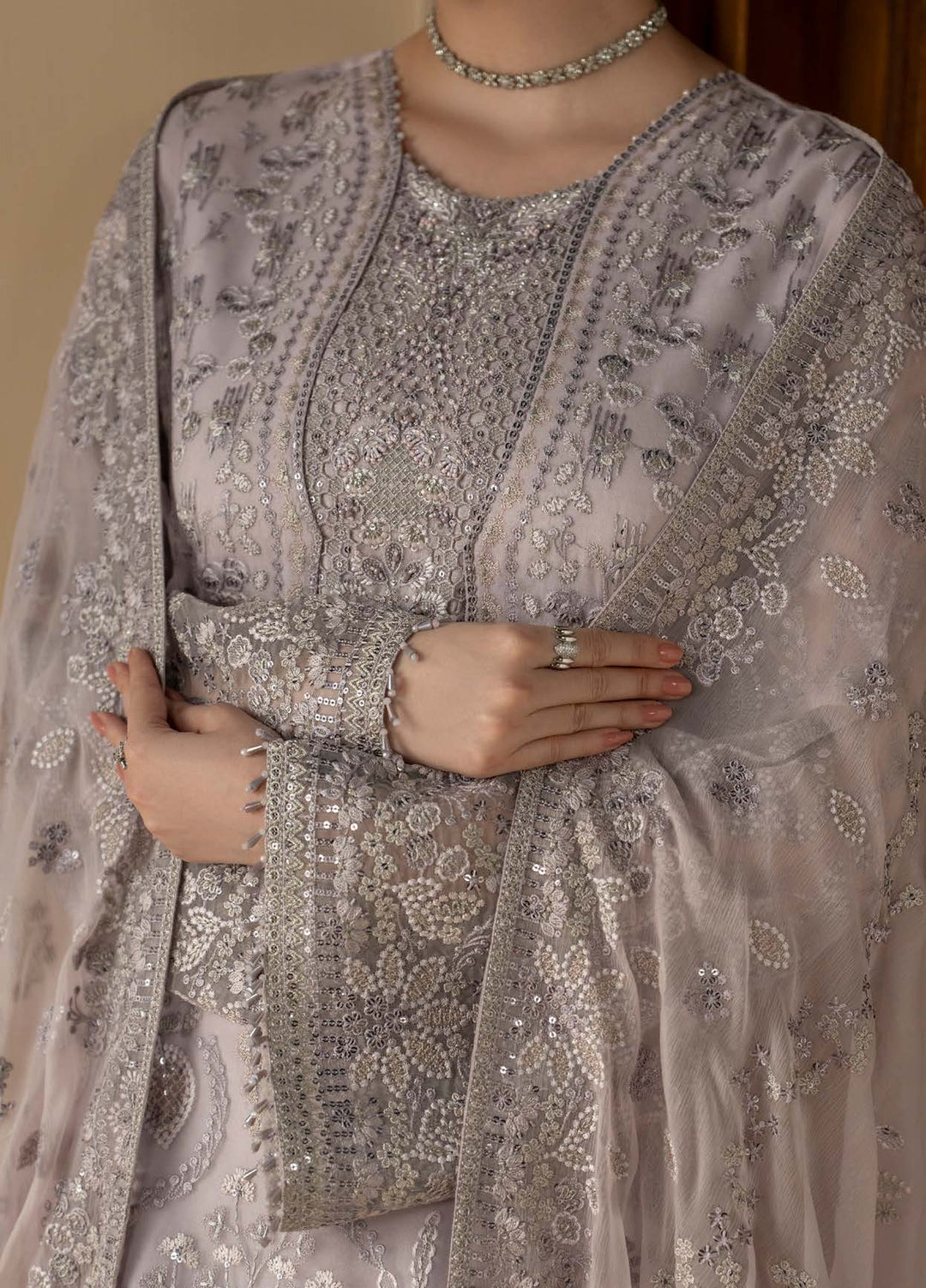 Purkashish by Lavish Premium Unstitched Embroidered Chiffon 3 Piece Suit LVP26UCP Lilac Mist D-07 - Wedding Collection