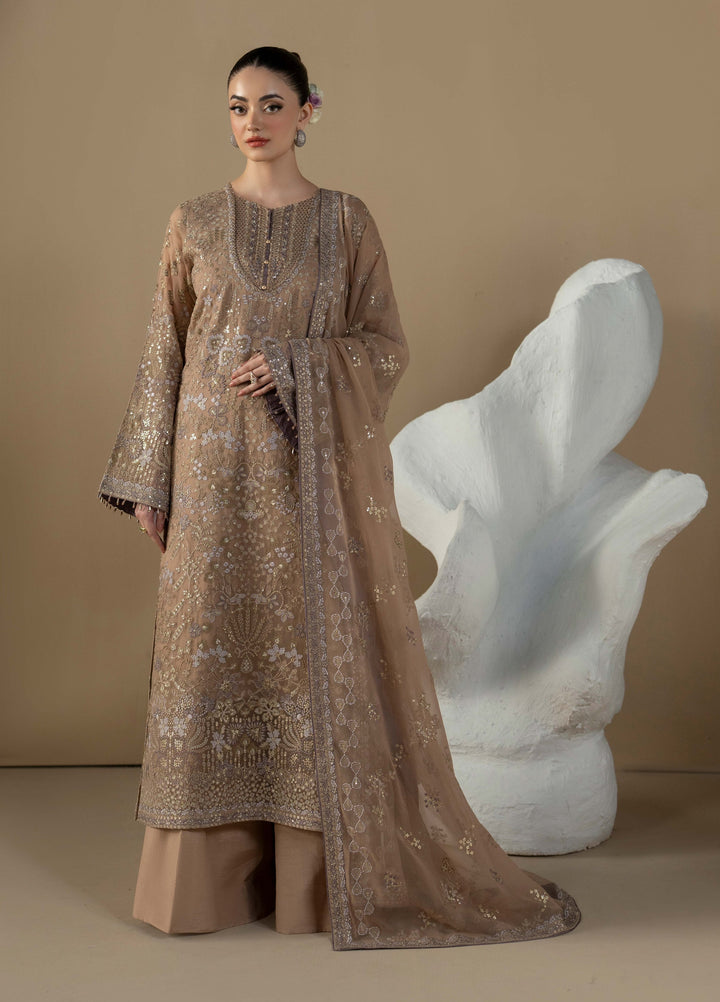 Purkashish by Lavish Premium Unstitched Embroidered Chiffon 3 Piece Suit LVP26UCP Mauve Taupe D-09 - Wedding Collection