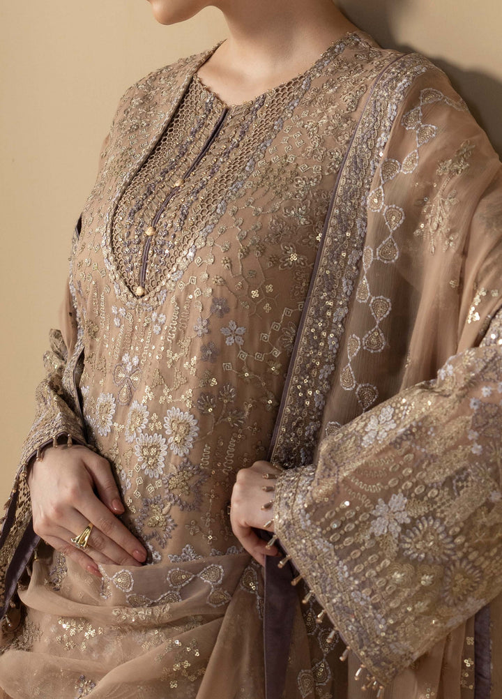 Purkashish by Lavish Premium Unstitched Embroidered Chiffon 3 Piece Suit LVP26UCP Mauve Taupe D-09 - Wedding Collection
