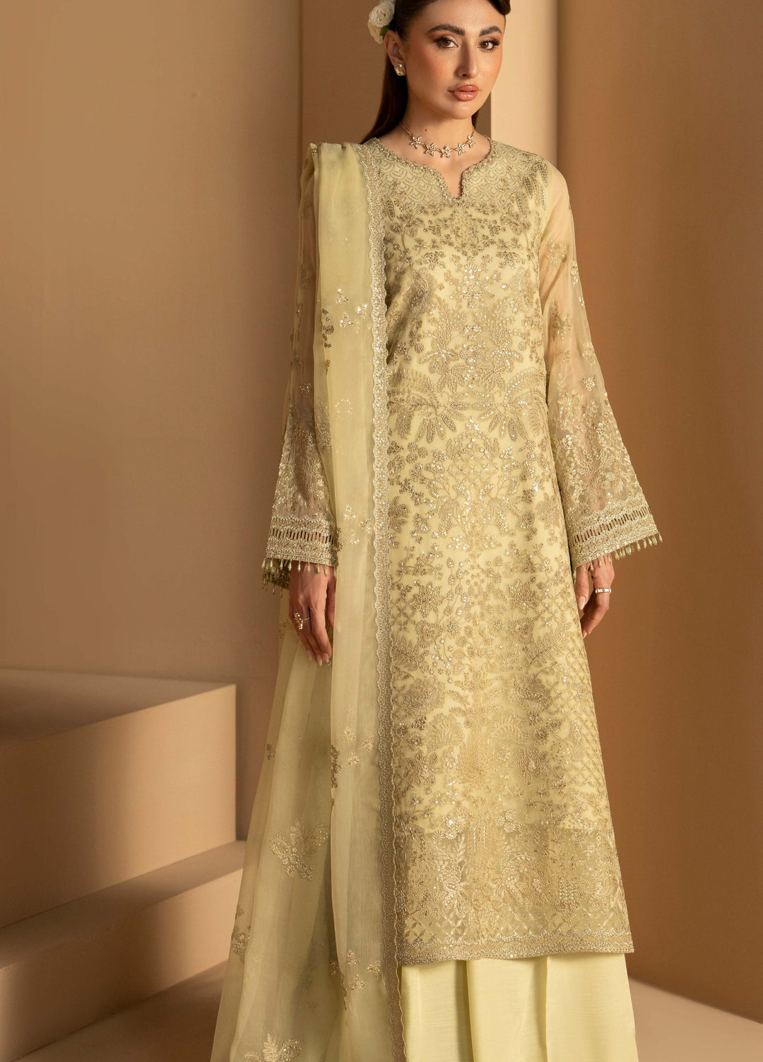 Purkashish by Lavish Premium Unstitched Embroidered Chiffon 3 Piece Suit LVP26UCP Pistachio Glow D-10 - Wedding Collection