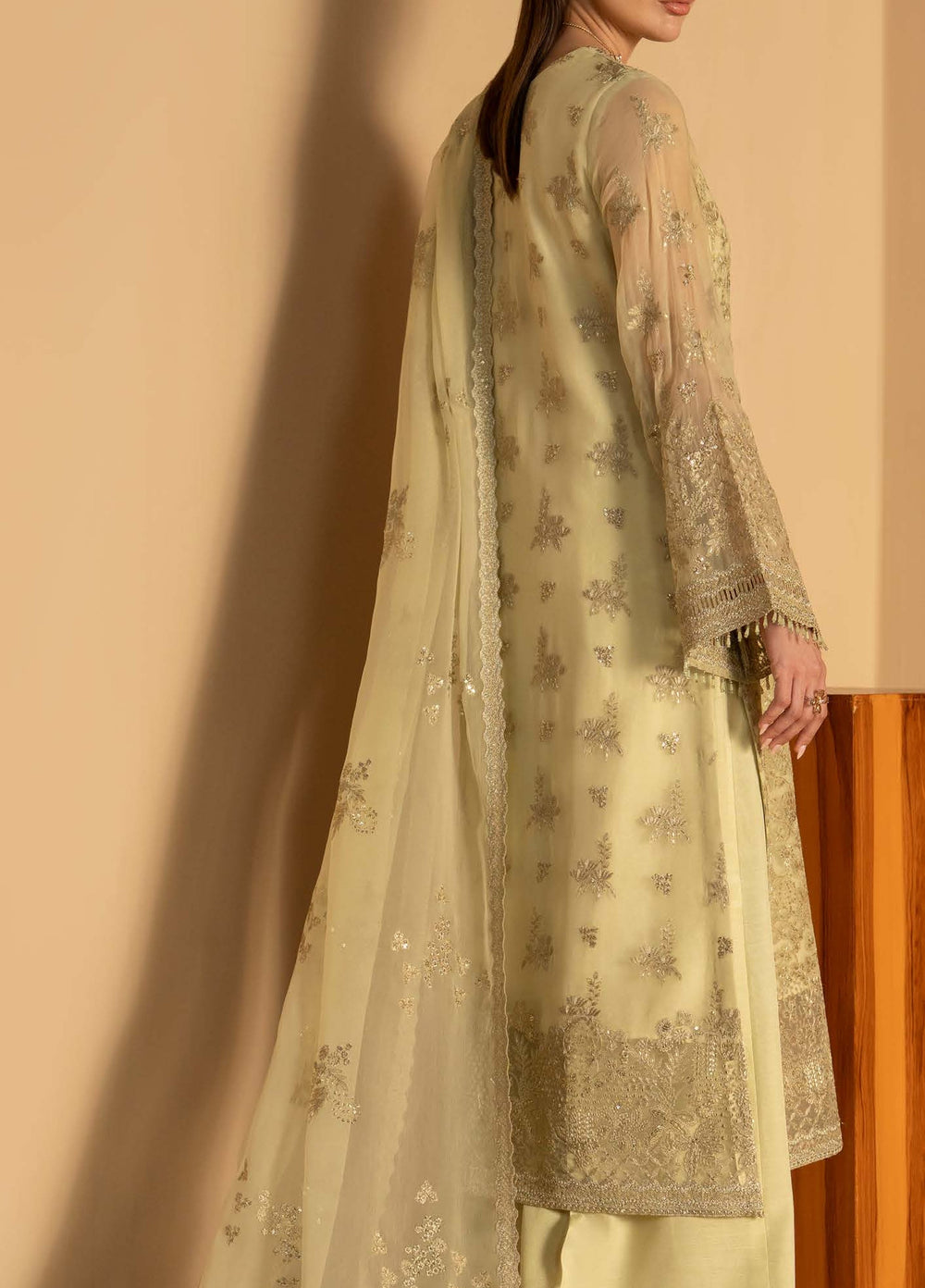 Purkashish by Lavish Premium Unstitched Embroidered Chiffon 3 Piece Suit LVP26UCP Pistachio Glow D-10 - Wedding Collection