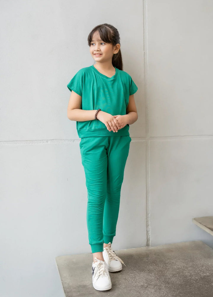 Dhaga Kids Pret Solids Jersy 2 Piece Co Ords Green Pear DH-KD-CO - Summer Collection