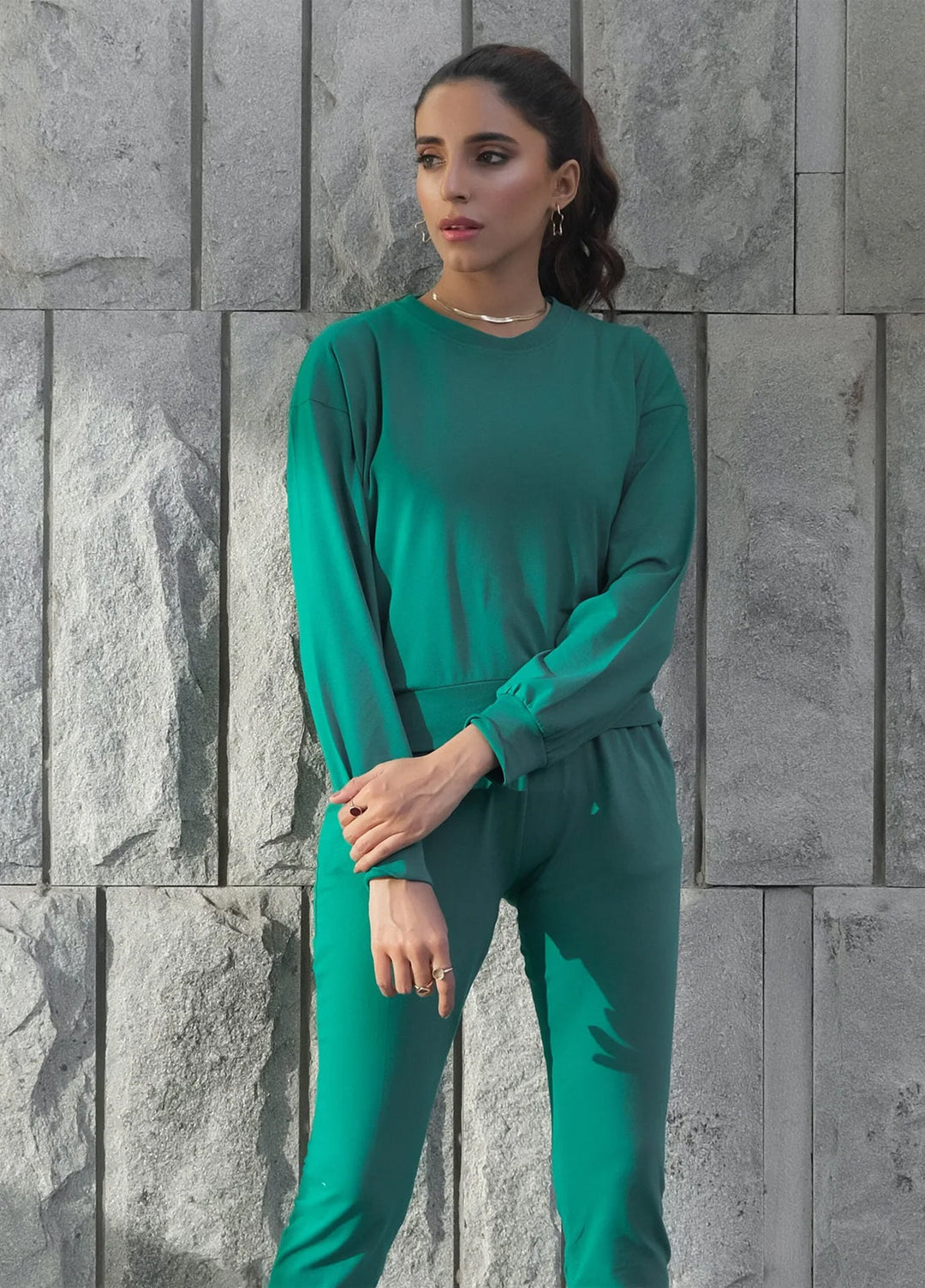 Dhaga Women Western Solids 2 Piece jersy Lush Meadow Co Ords Crop DHSSSCO3 - Summer Collection